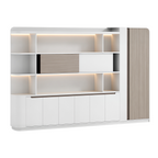 Light Oak Office Cabinet with Warm LED Shelves