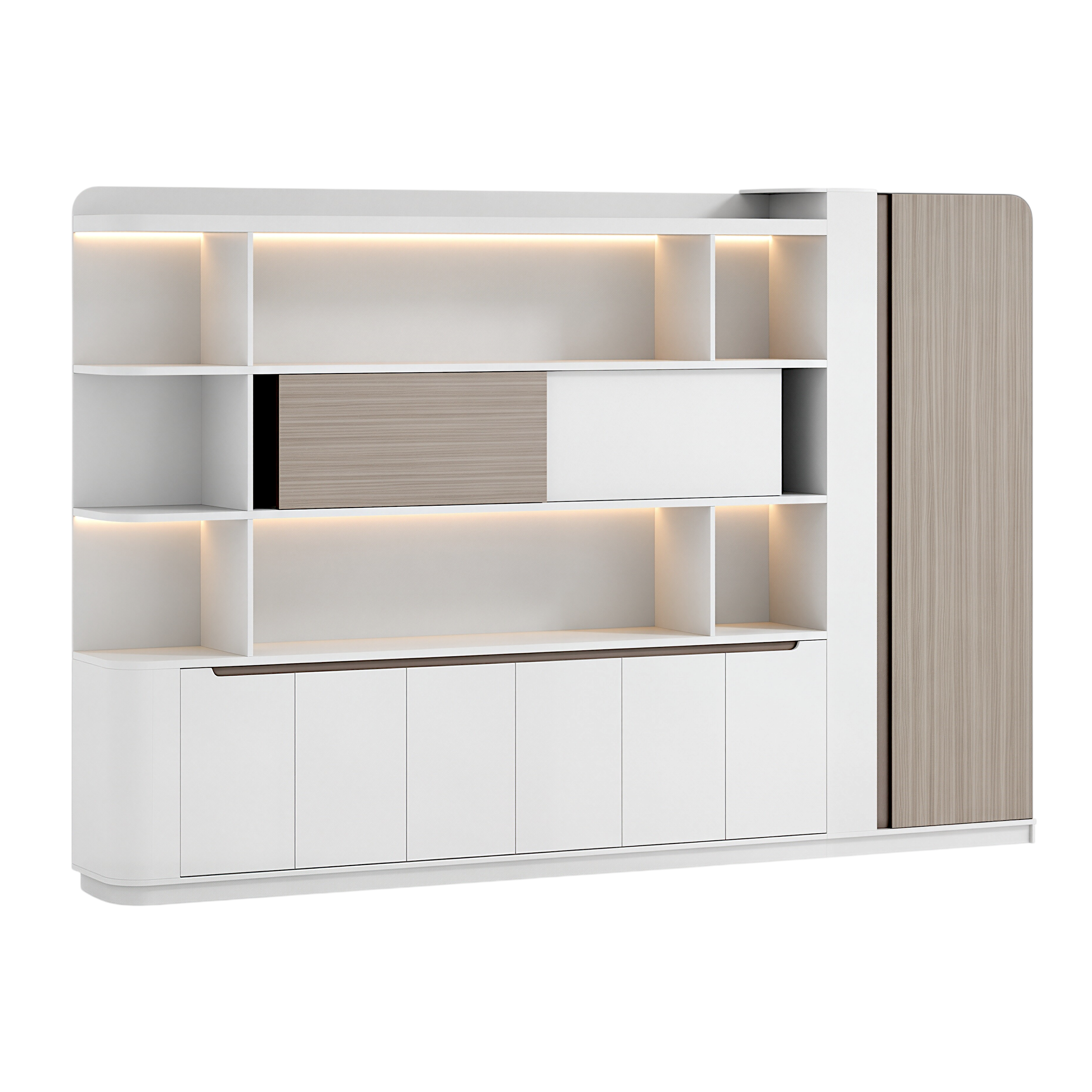 Light Oak Office Cabinet with Warm LED Shelves