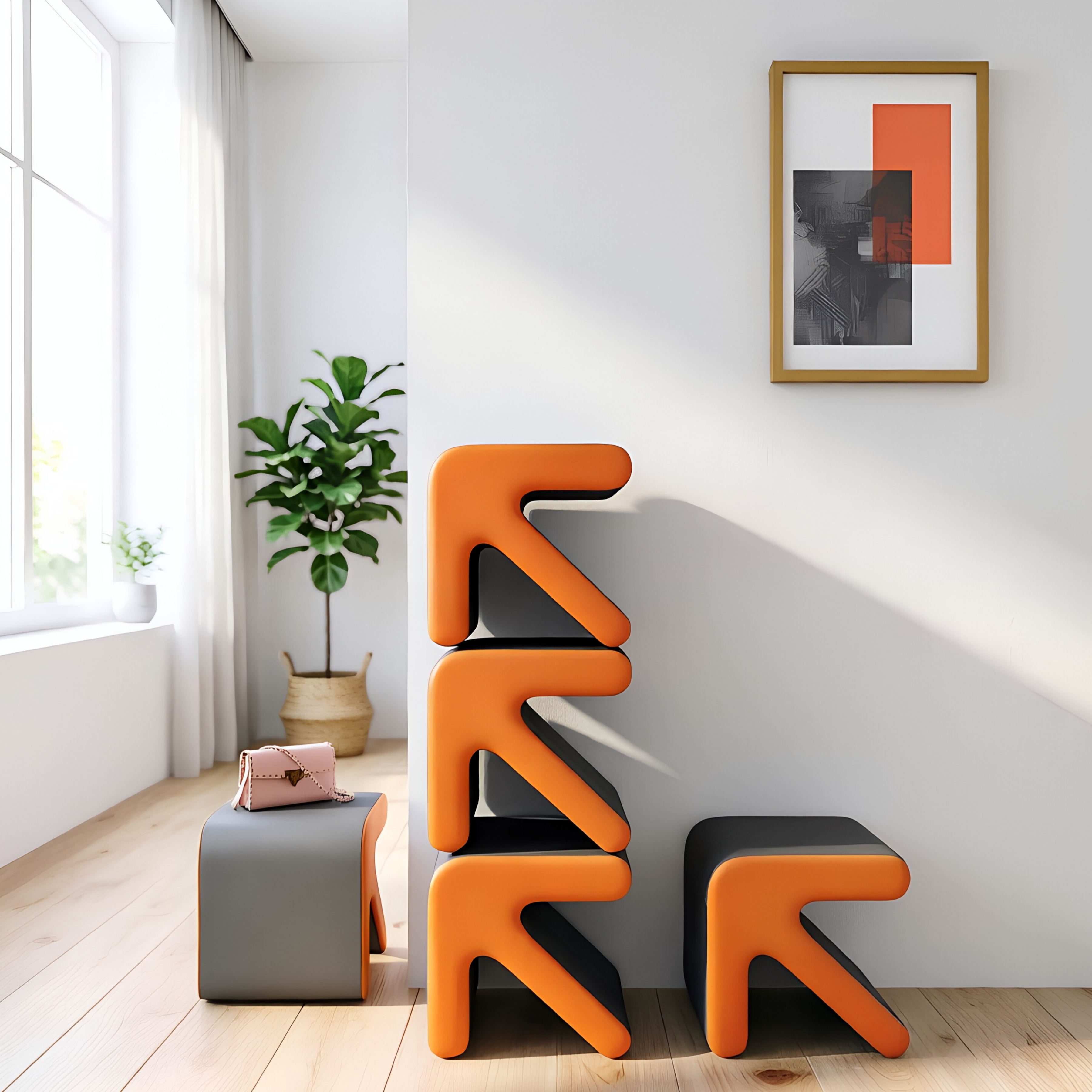 Contemporary Geometric Lounge Stool