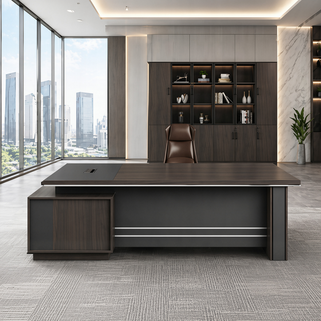 Linear Executive Suite with Integrated Side Cabinetry