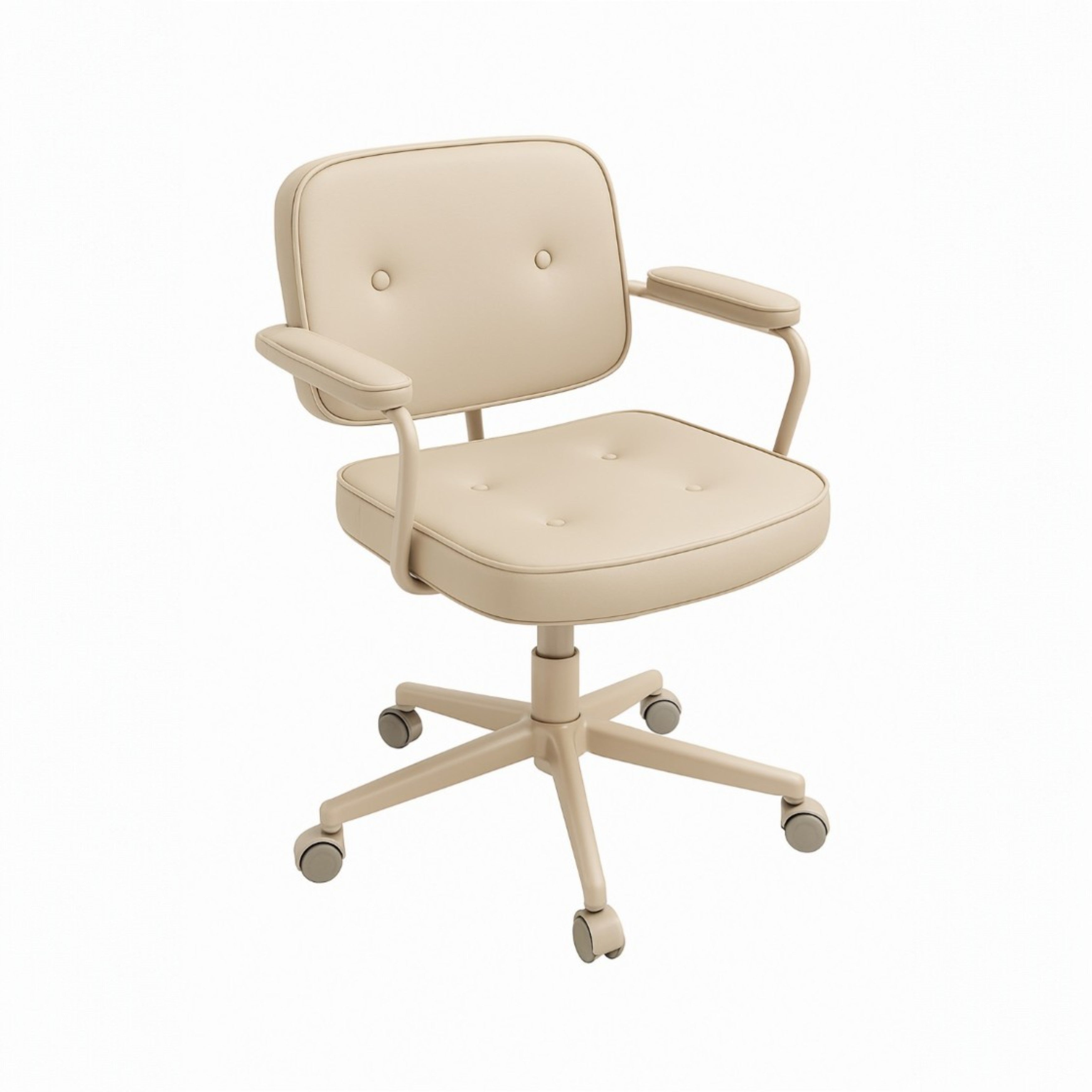 Retro Mid-Century Swivel Home Office Chair with Tan Faux Leather and Padded Armrests