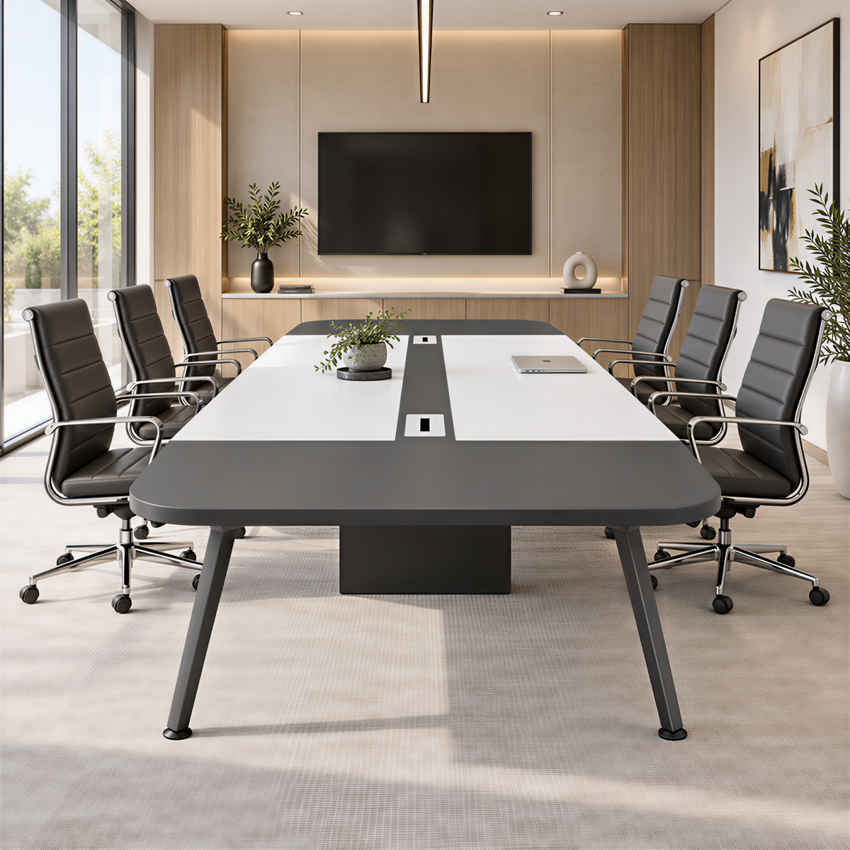 Modern Boardroom Table with Two-Tone Design and Custom Sizes