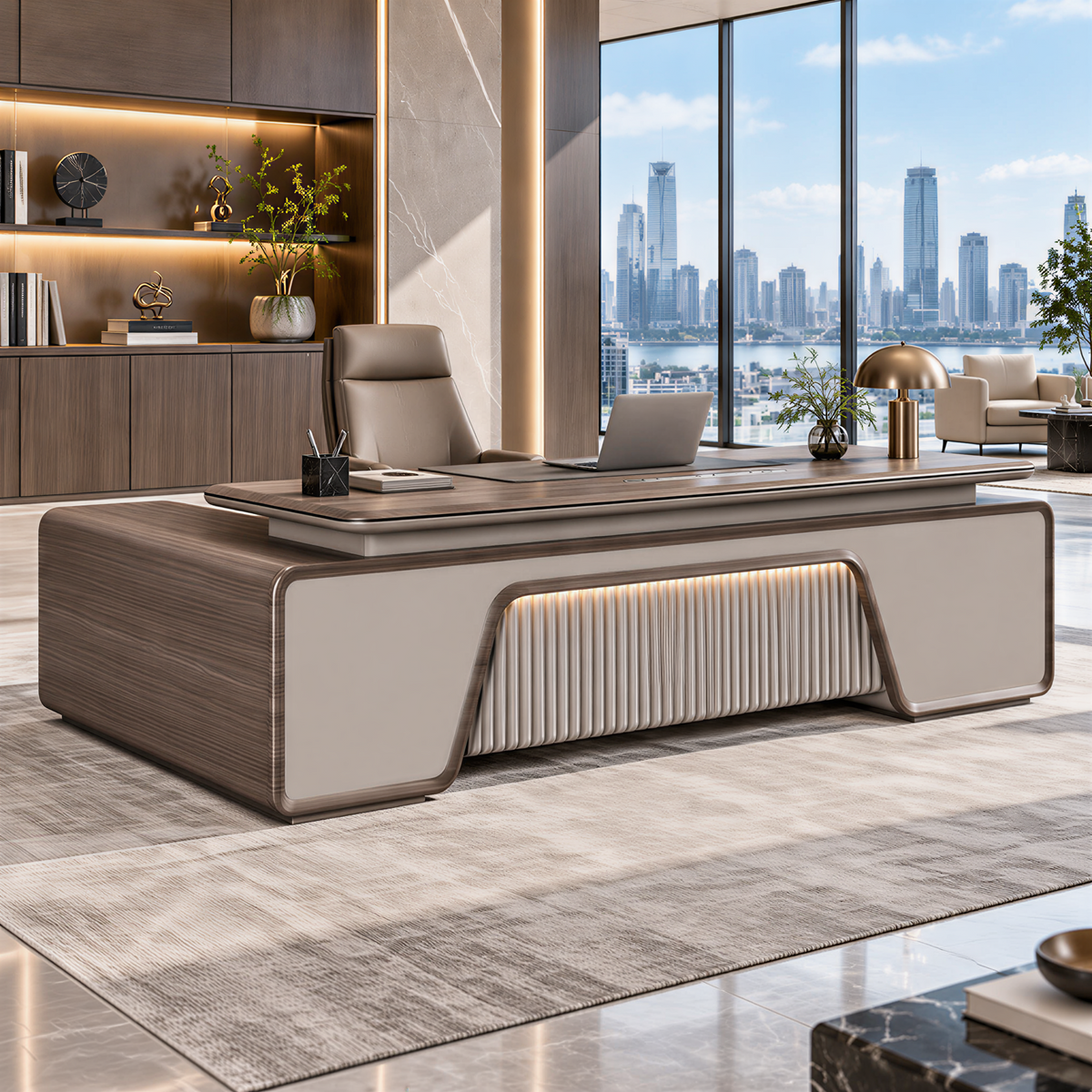 Modern Executive Desk with Rounded Details and Custom Sizes