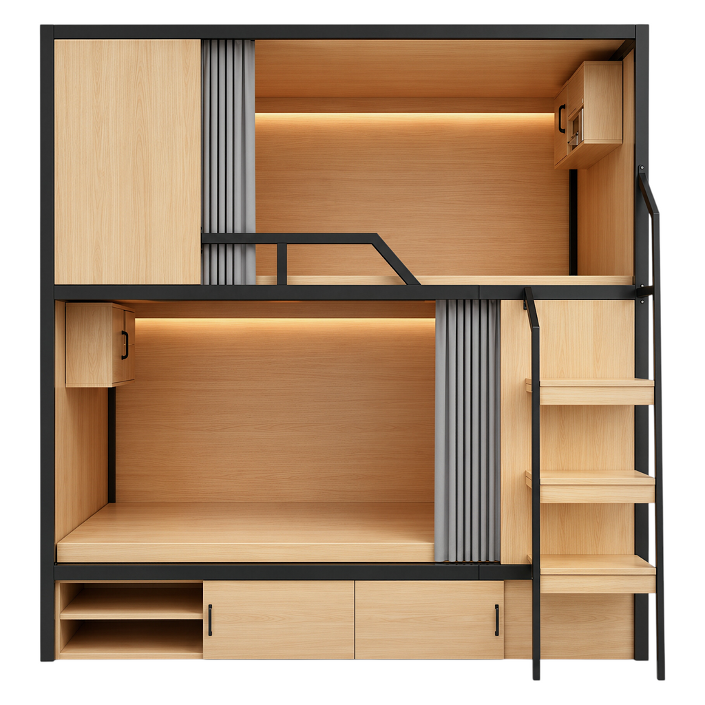Integrated Privacy Bunk Bed with Storage Staircase