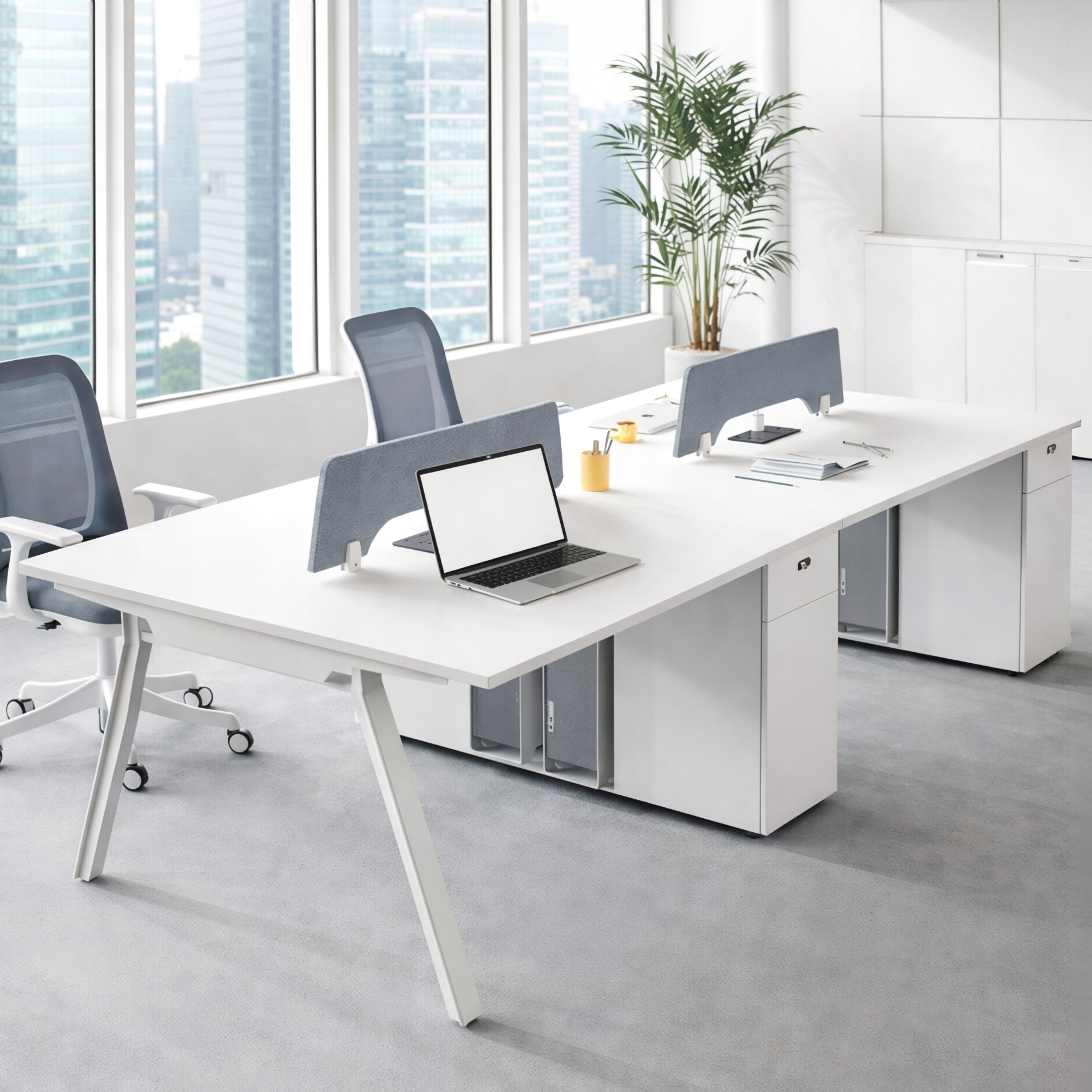 Minimalist Bench Workstation with Screen Panels