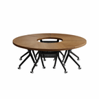 Modular Circular Meeting Table System with Mobile Folding Legs for Collaborative Office Spaces
