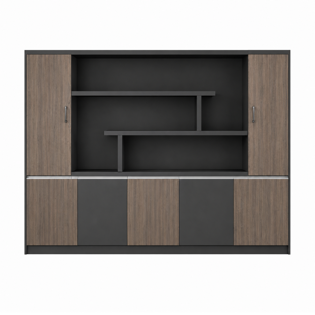 Contemporary Executive Office Storage Cabinet with Display Shelving