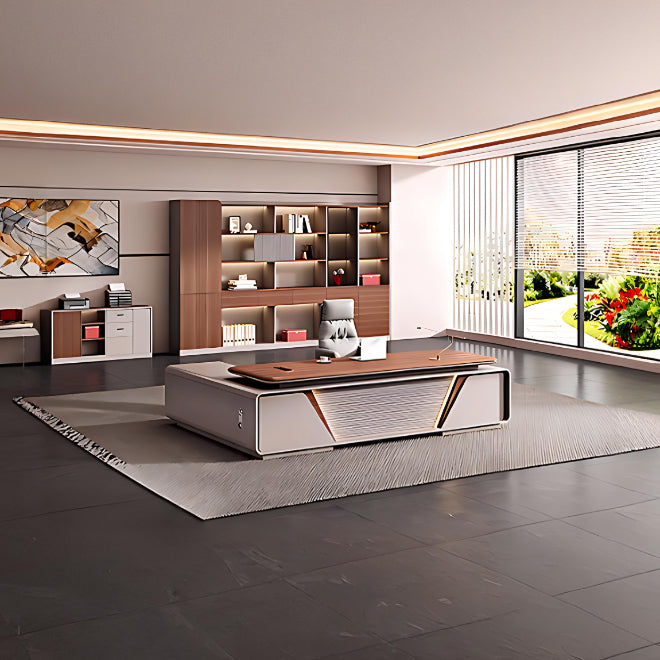 Modern Executive Desk with Timber Top and Integrated Storage