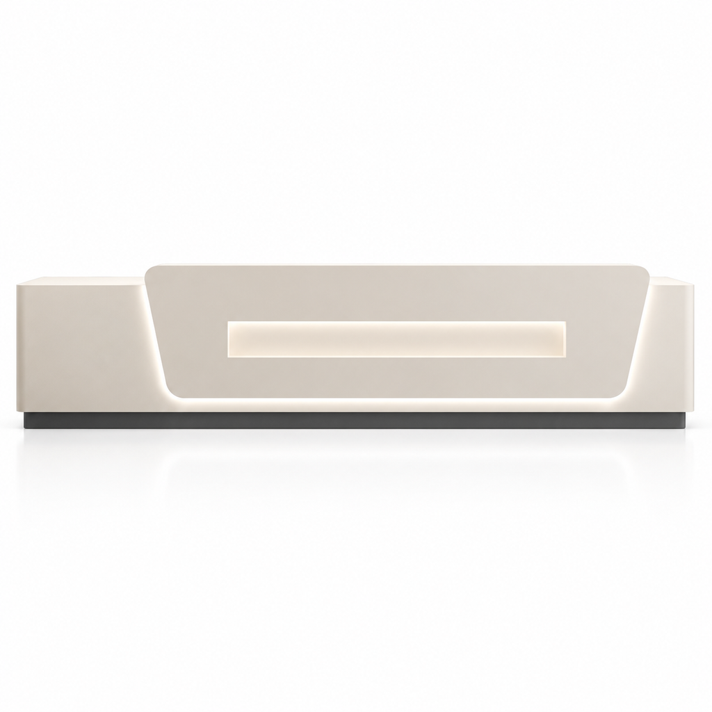 Contemporary Reception Counter with LED Lighting, Lockable Storage and Custom Logo