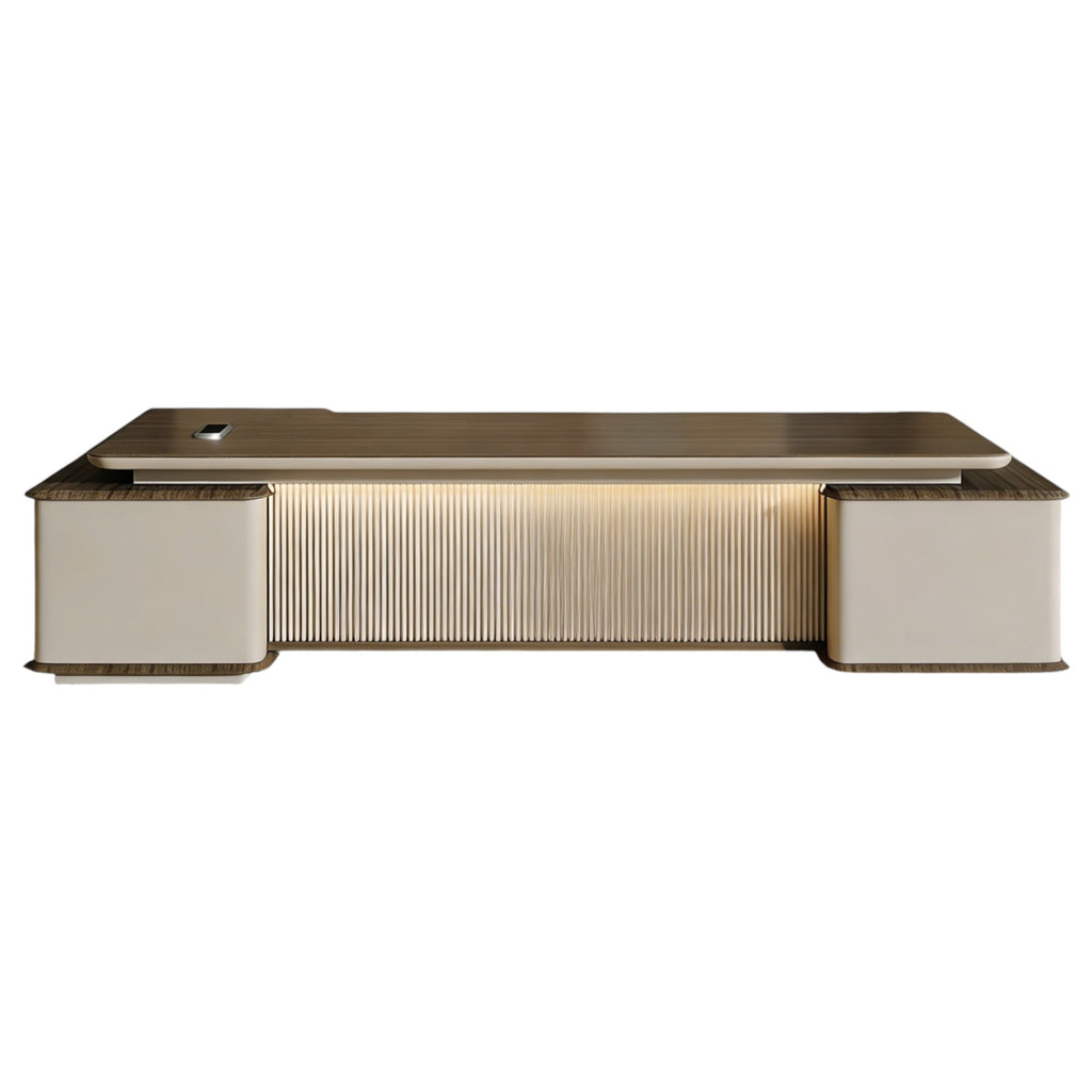 Wide Executive Desk with Fluted Front and Side Storage
