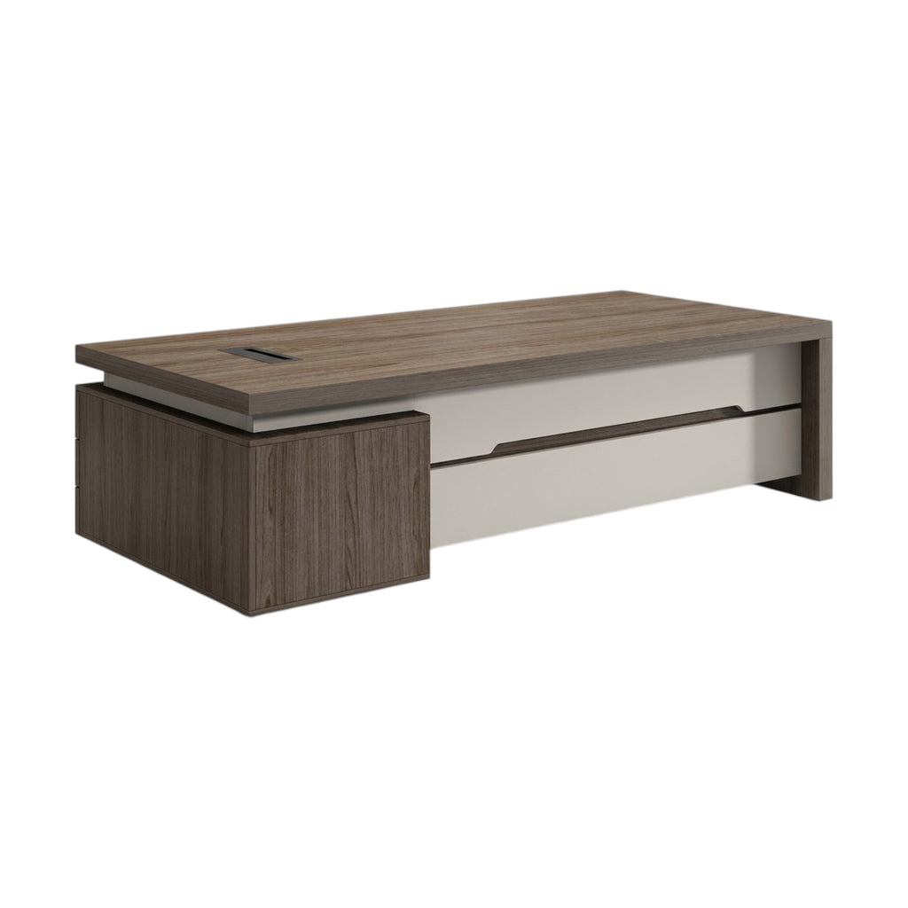 Modern Executive Desk with Storage Cabinet and Statement Wood-Grain Finish