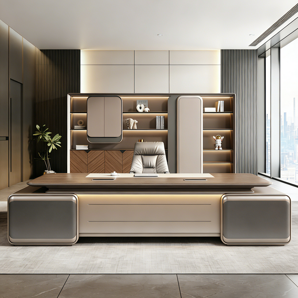 Statement Executive Desk with Dual Side Cabinets