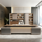 Statement Executive Desk with Dual Side Cabinets