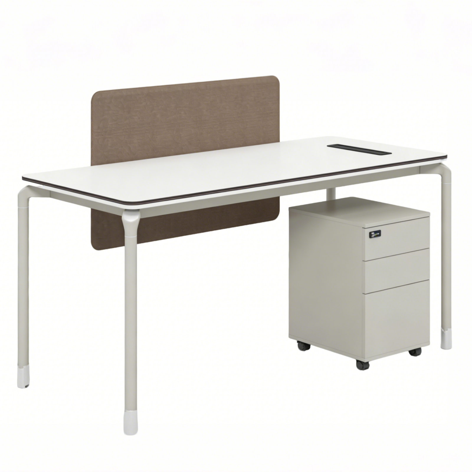 Bench Workstation Desk with Privacy Screens and Mobile Pedestals