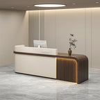 Luxury Reception Counter with Backlit Slat Detail and Logo