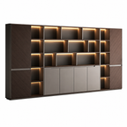 Contemporary Office Storage Wall Unit with LED Display Shelves