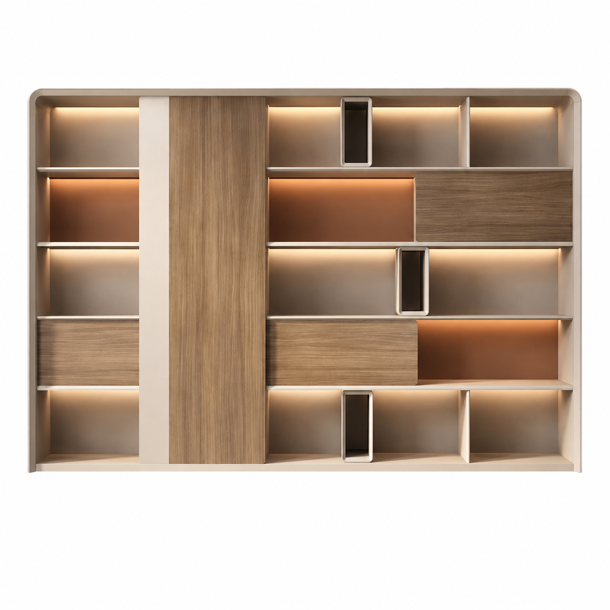 Modern Office Storage Cabinet with LED Lighting and Sliding Doors