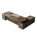 Modern Executive Desk with Matte Graphite Base and Timber Grain Top