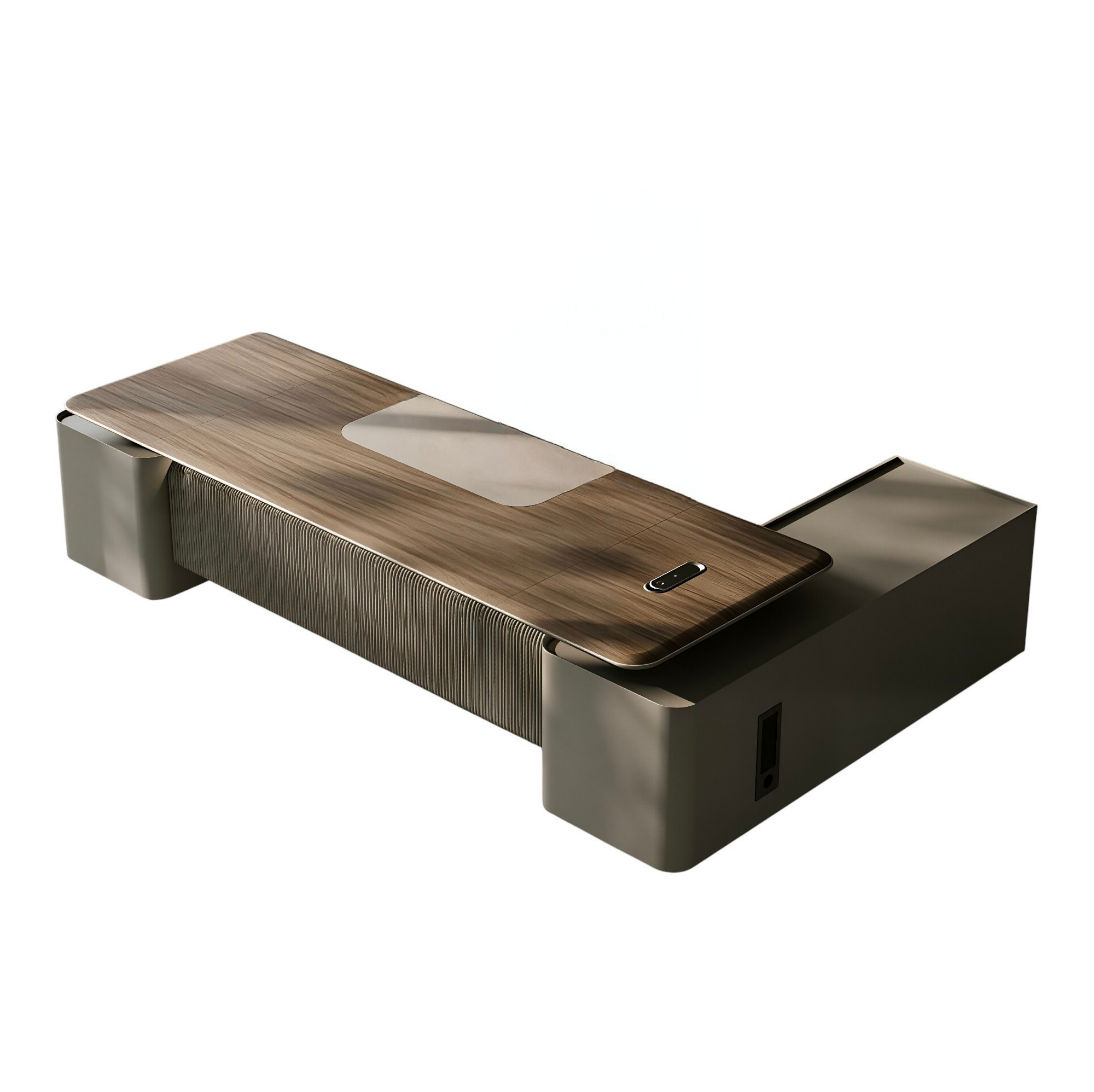 Modern Executive Desk with Matte Graphite Base and Timber Grain Top