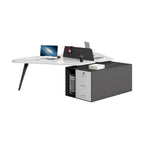 Modern Butterfly-Shaped Office Workstation Desk with Central Storage and Privacy Divider Screen