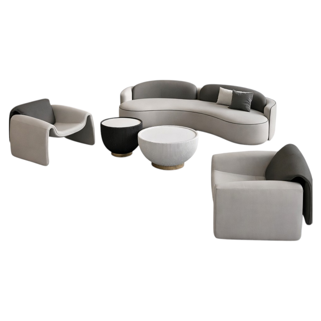 Modern Organic Curved Fabric Sofa Set - Designer Lounge Suite for Contemporary Open Living