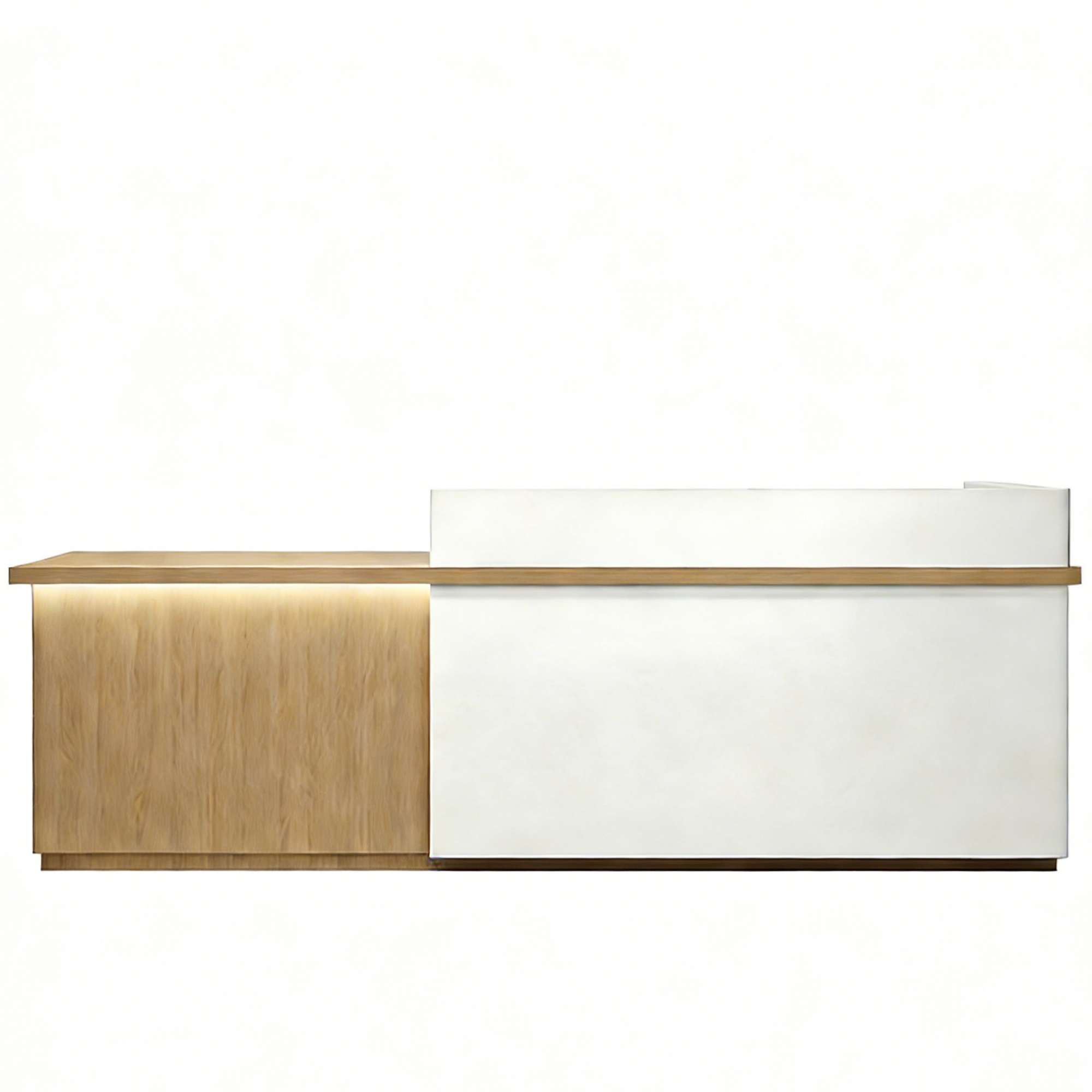 LED Reception Desk with Timber Return and Signage Panel