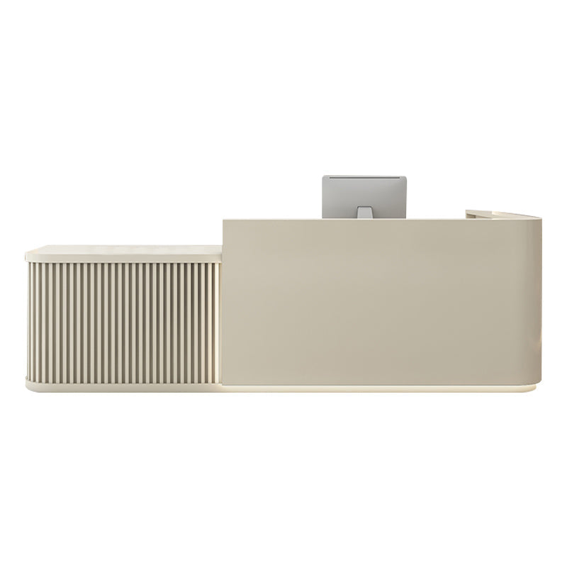Modern Reception Desk with Natural Timber Slat Accents