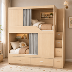 Integrated Privacy Bunk Bed with Storage Staircase
