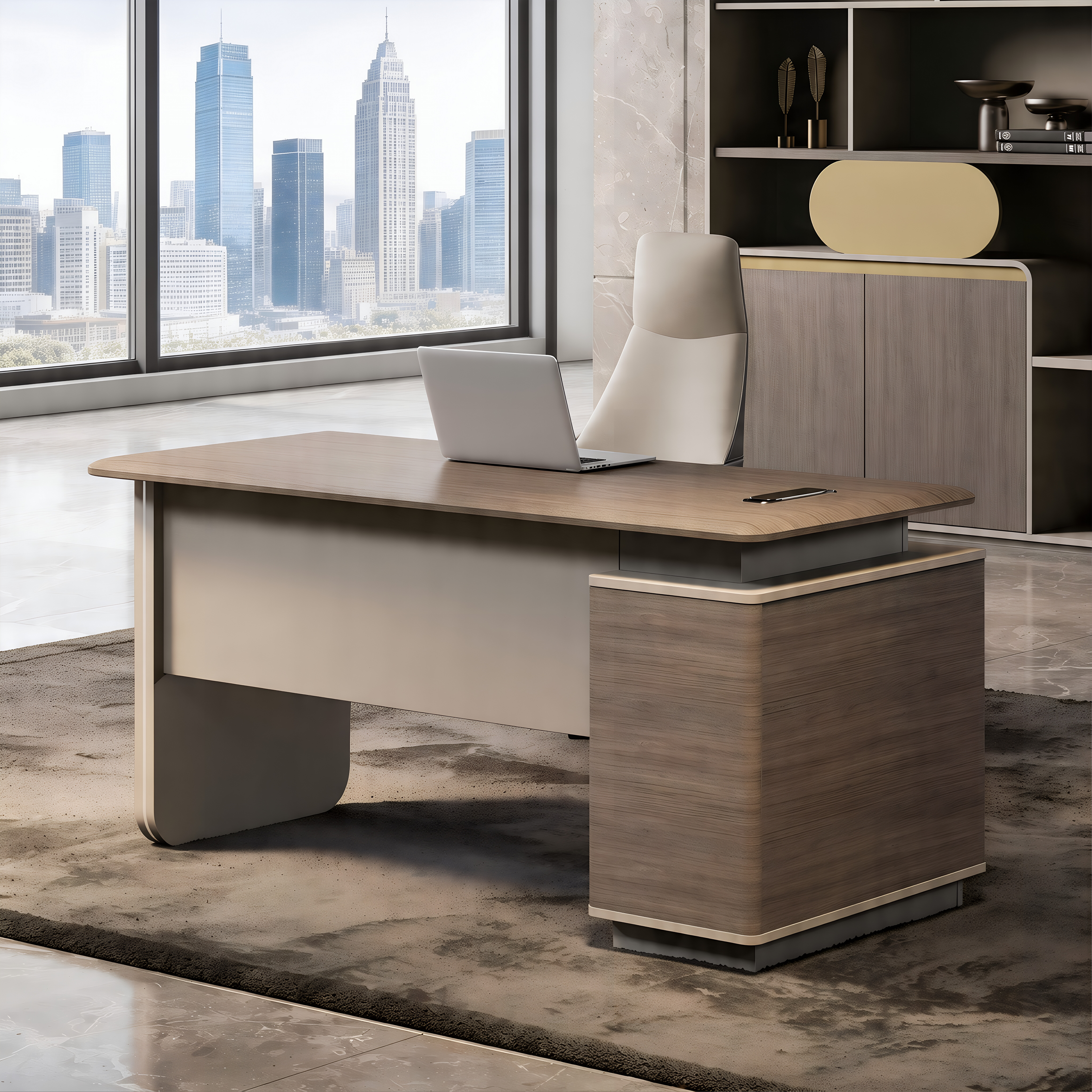 Professional Manager Desk with Curved Edges