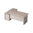 Executive Floating L-Shape Stone Grey Office Desk with Integrated LED Lighting and Storage