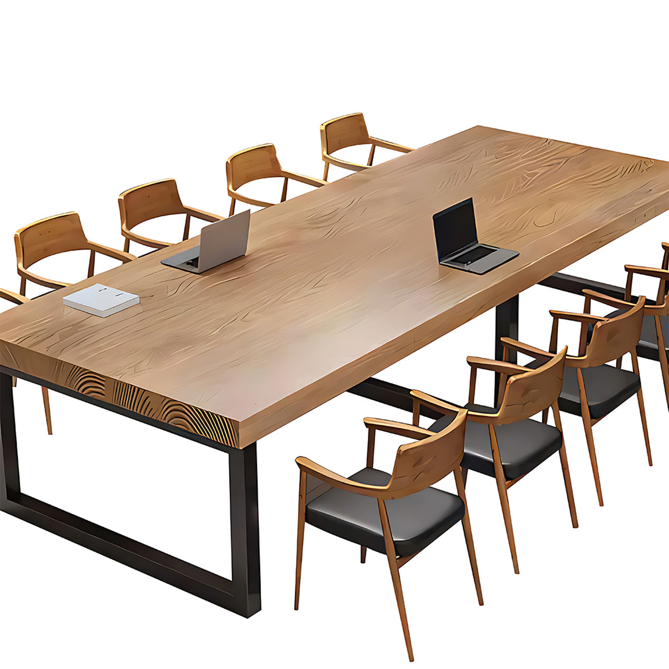 Woodgrain Conference Table with Solid Metal Frame Base