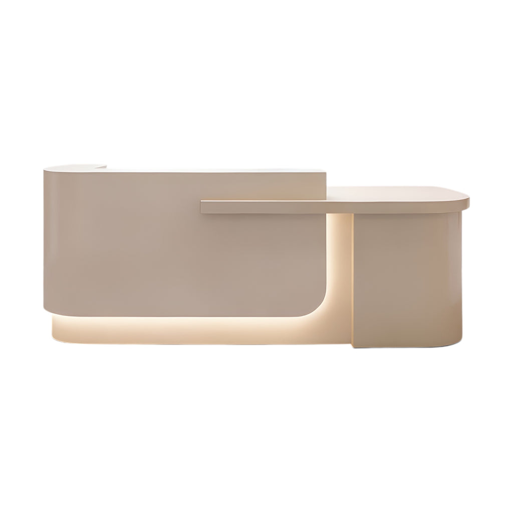 Modern Curved Reception Desk with Return Counter and Timber-Look Side Panel
