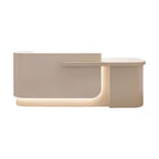 Modern Curved Reception Desk with Return Counter and Timber-Look Side Panel
