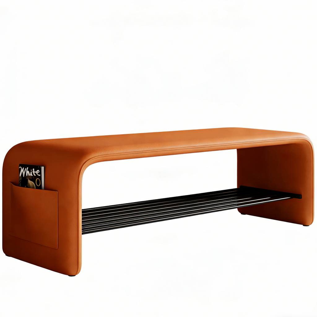 Padded Hallway Shoe Bench with Dual Rails