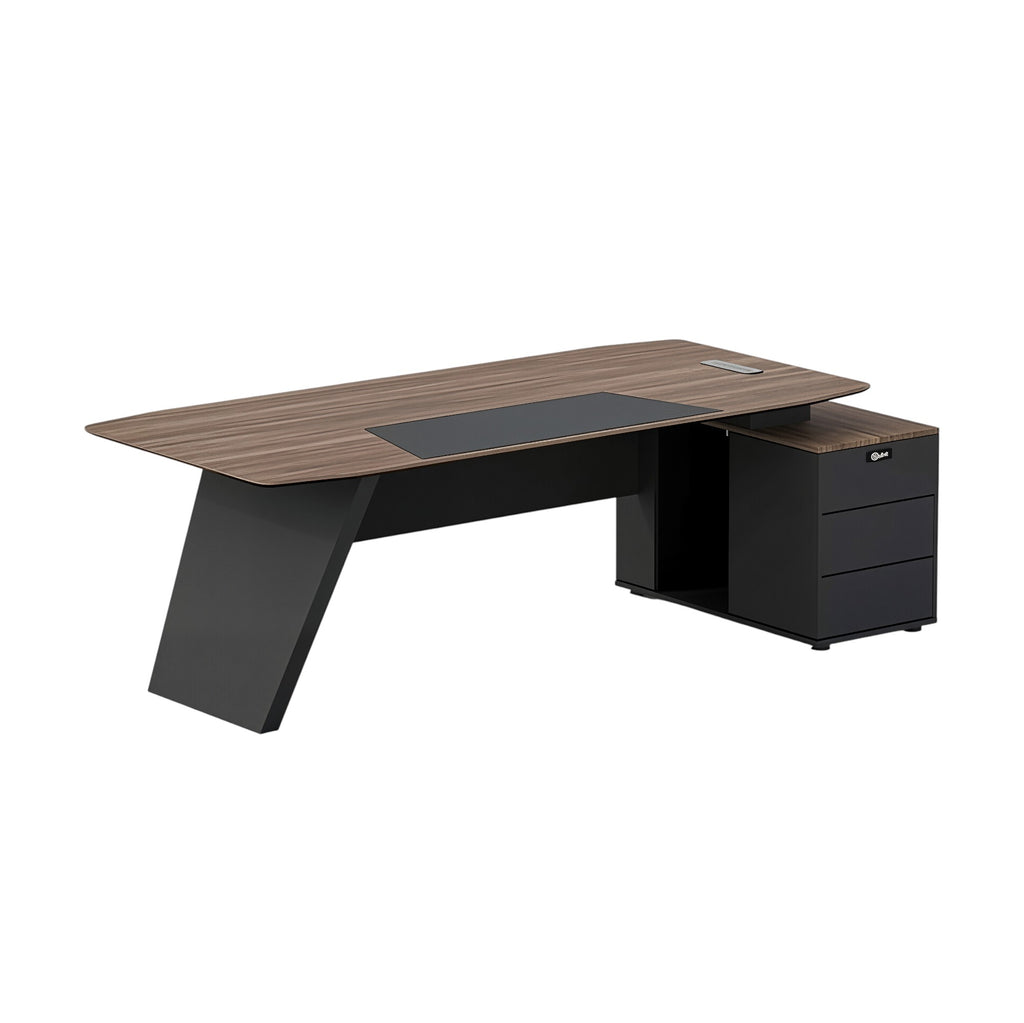 Premium Walnut Executive Desk with Integrated Storage and Modern Angled Base
