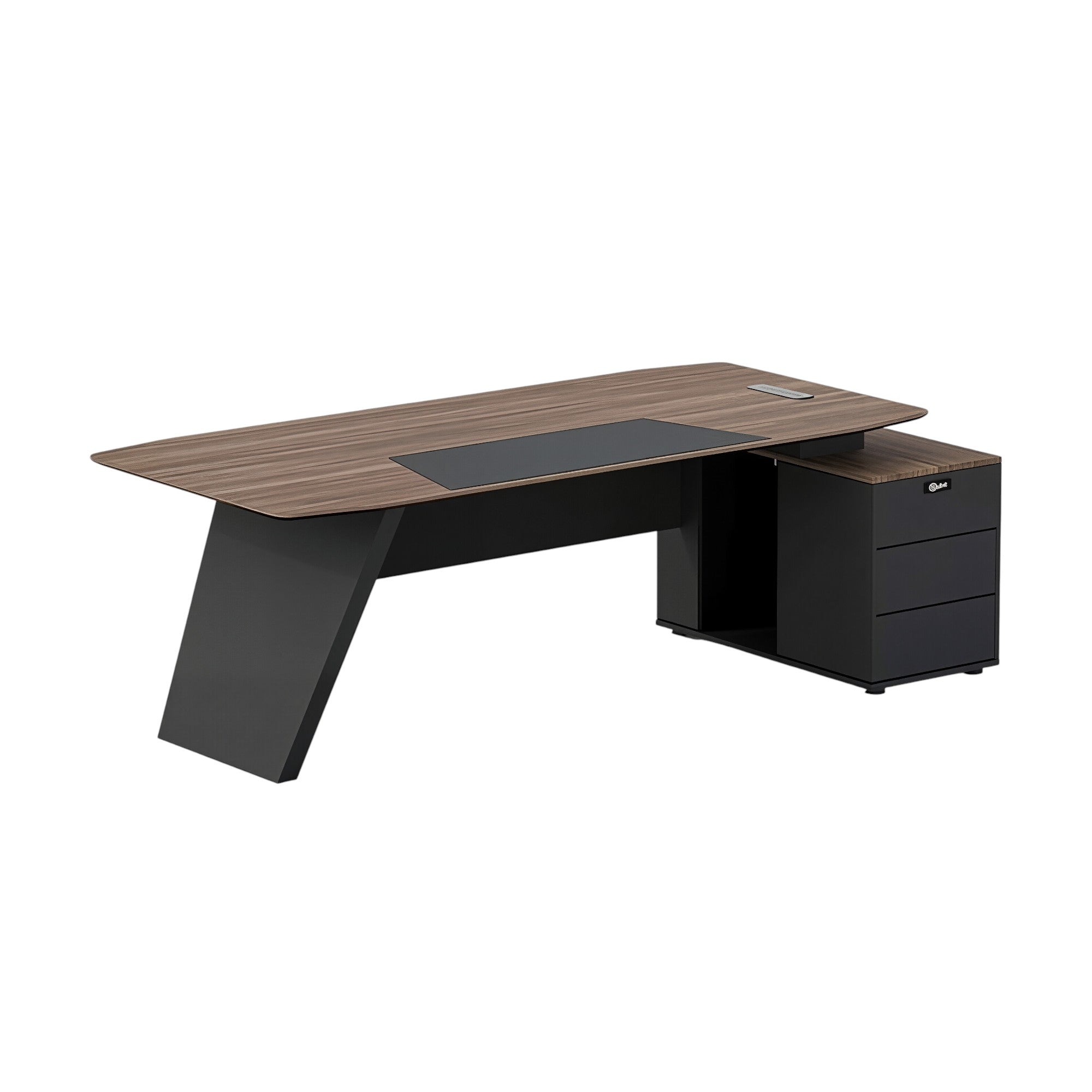Premium Walnut Executive Desk with Integrated Storage and Modern Angled Base