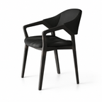 Modern Leather Accent Chair with Solid Ash Wood Frame and Curved Backrest
