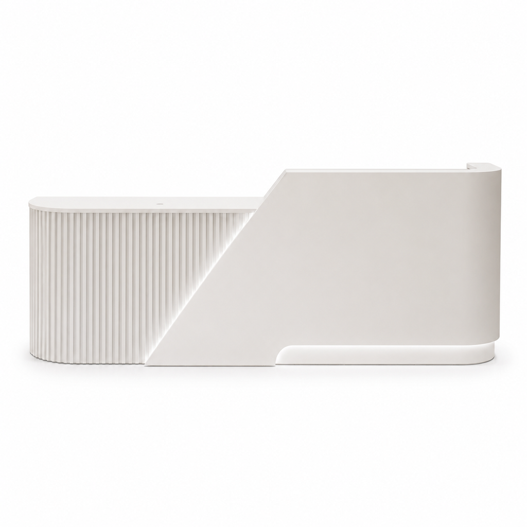 Modern Curved Reception Desk with Fluted Front and LED Base
