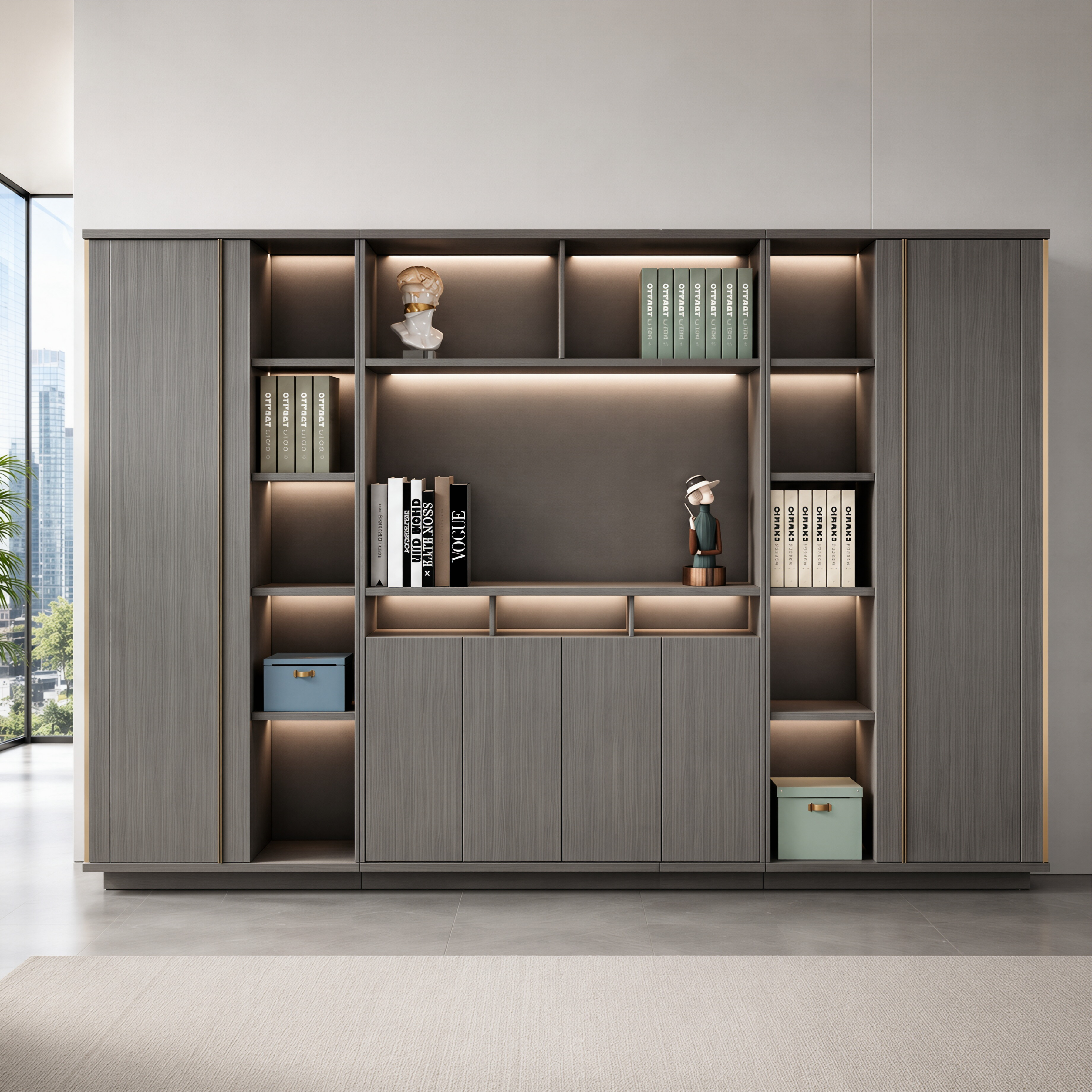 Illuminated Office Storage Cabinet with Wardrobe