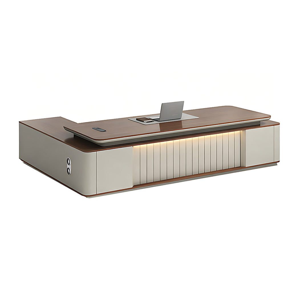 Walnut-Finish Executive Office Desk with Custom LED Lighting