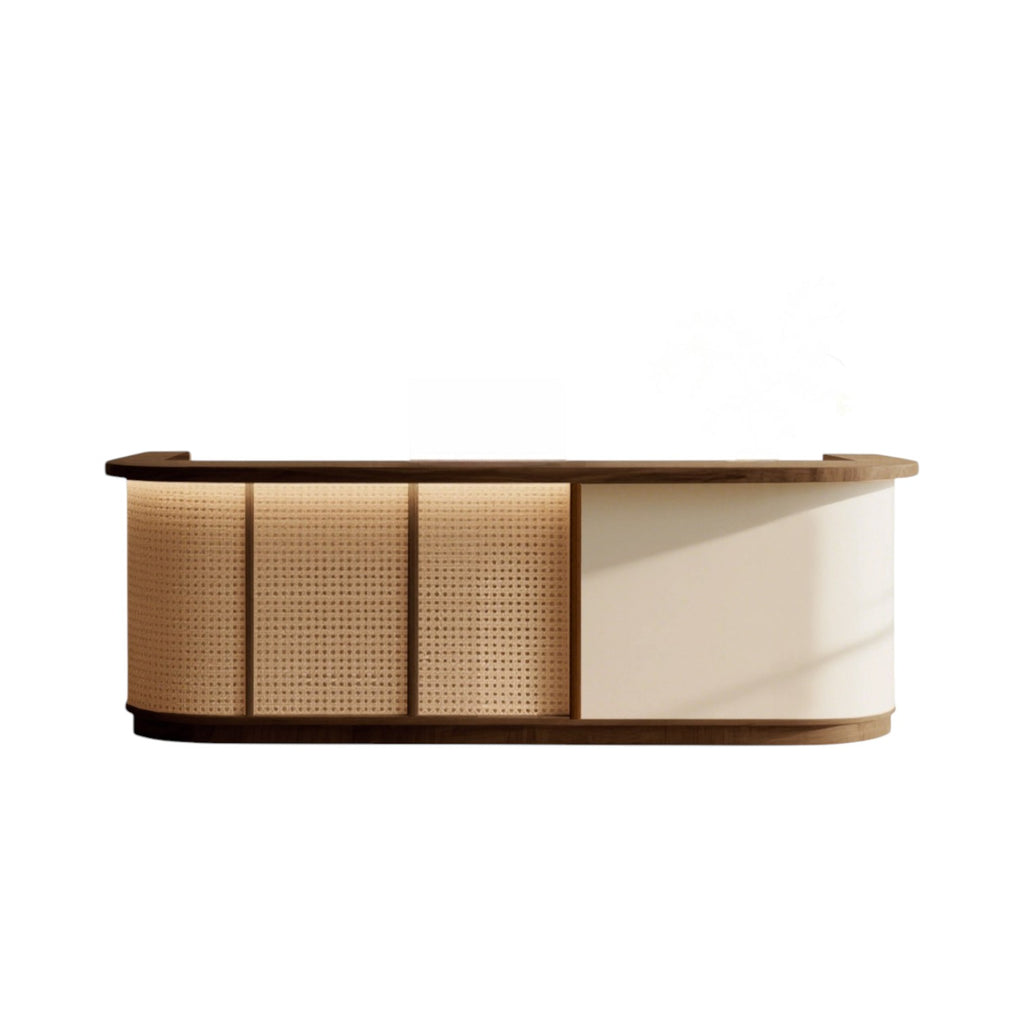 Contemporary Curved Reception Counter with Natural Finish