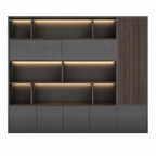 Dark Woodgrain Office Storage Suite with Fluted Panel Doors
