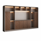 Curved-Frame Office Storage Wall Unit with LED Display Shelving