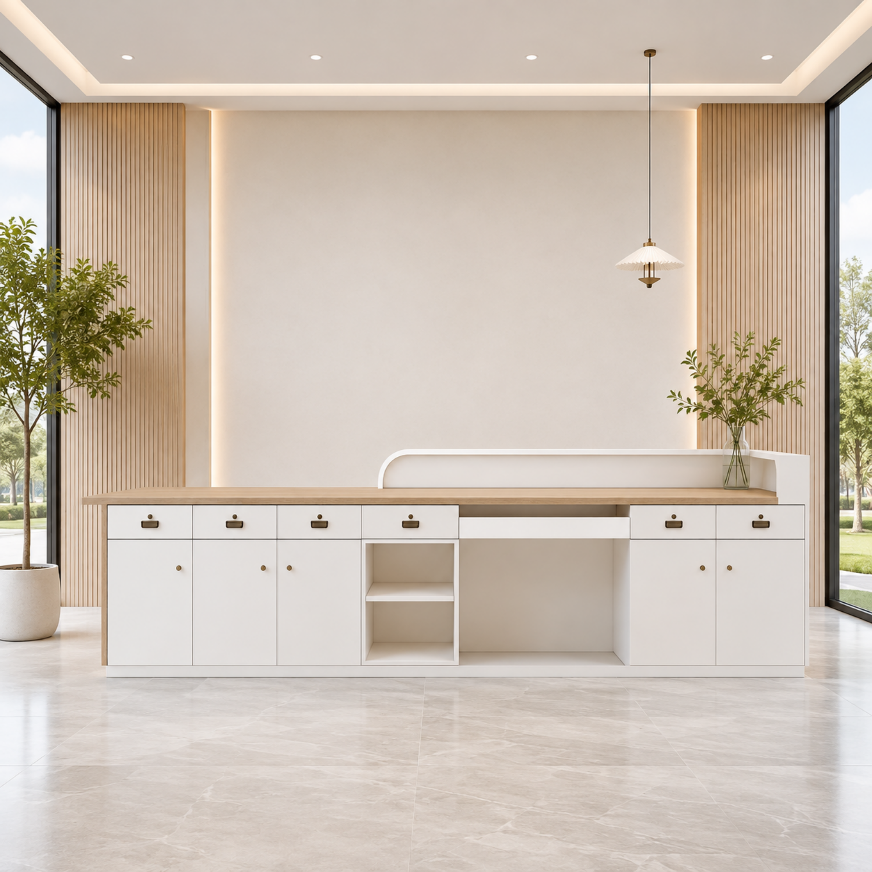 Modern Lit Beauty Salon Reception Desk with Sleek Two-Tone Design