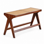 Modern Bamboo Bench with Curved Woven Seat and Inverted V Legs