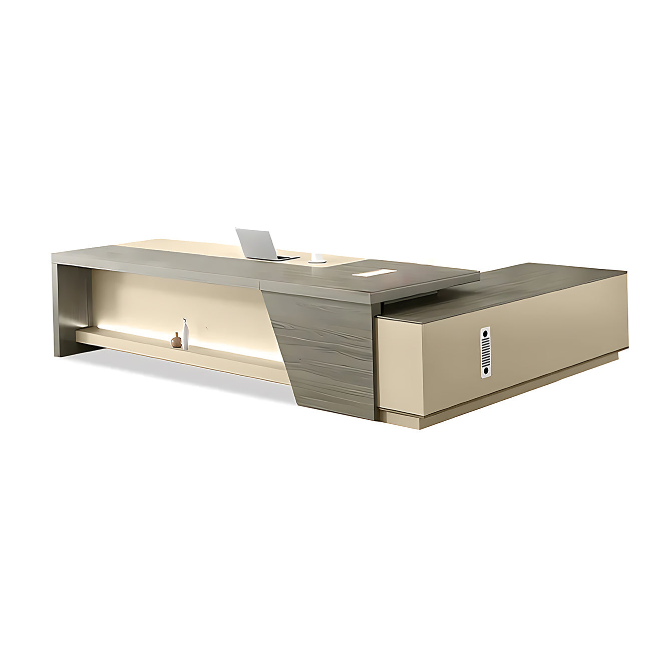 Executive L-Shaped Desk with LED Accents and Integrated Storage