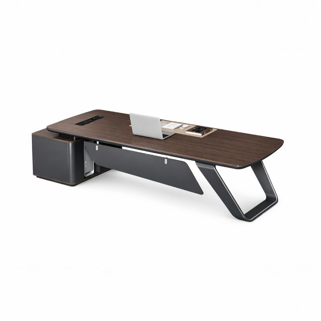 Premium Modern Executive Desk with Walnut Grain and Dual Colour Accents