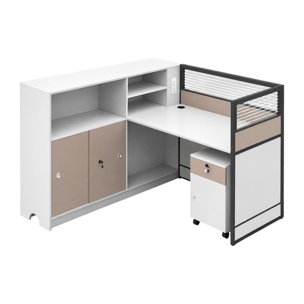 Office Workstation Desk with Privacy Panels and Integrated Storage