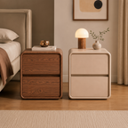 Modern Rounded Two-Drawer Bedside Table with Soft-Edge Profile and Compact Storage