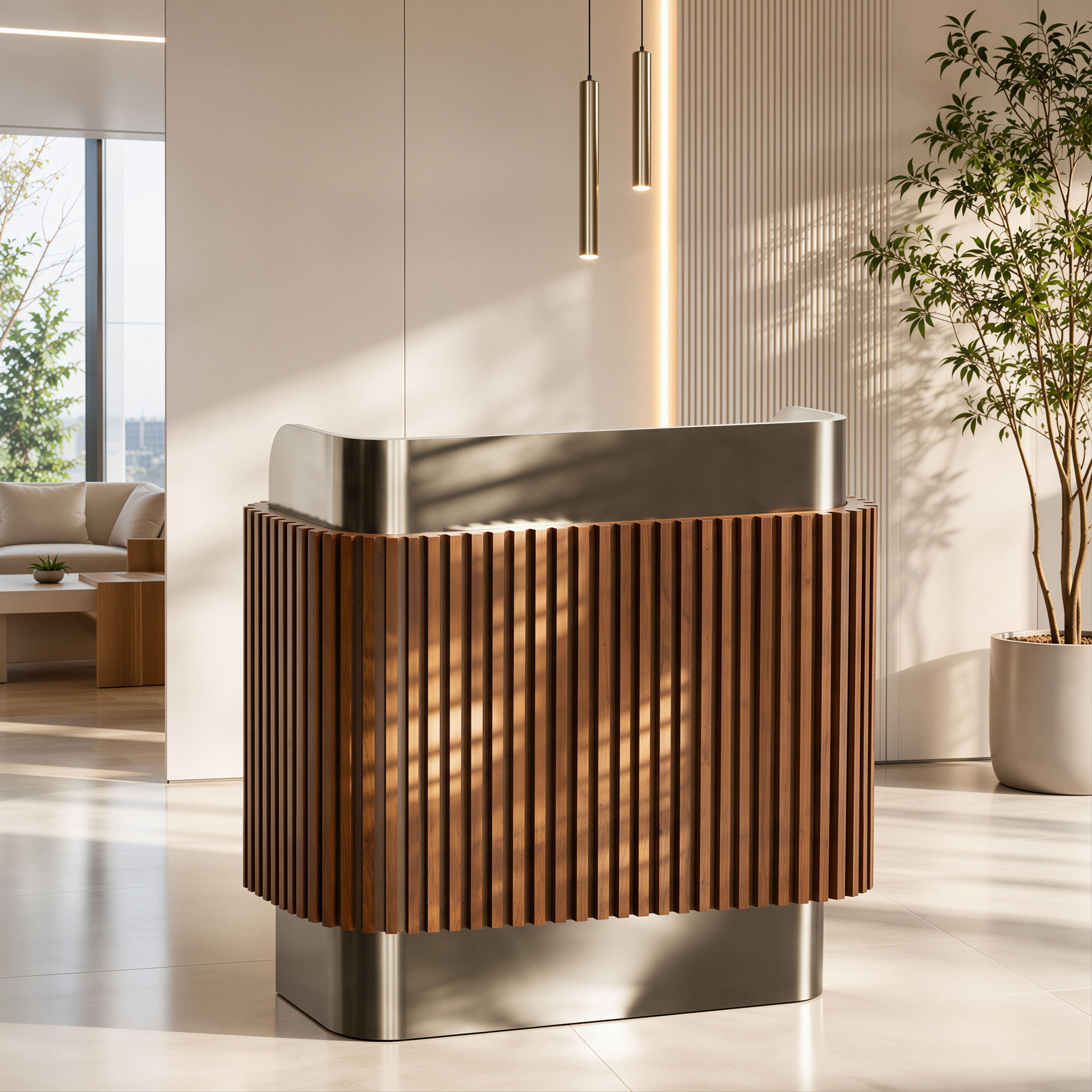 Contemporary Reception Desk with Galvanised Steel Frame